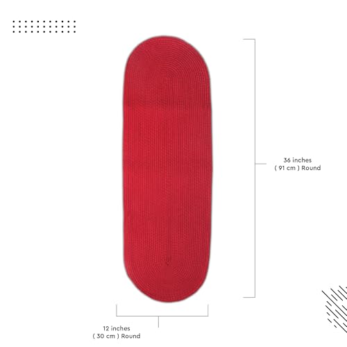 Image of Encasa XO Table Runner for 4 Seater | Handmade Ribbed Style Cotton | 30x91 cm | Red | for Dining & Center Table