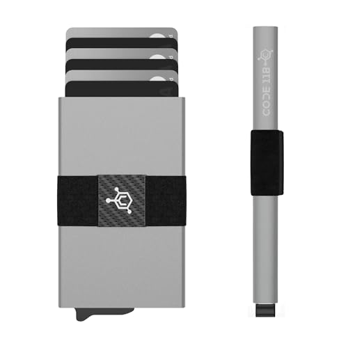 Image of CODE 118 Wallet - Premium Automatic Smart Wallet, RFID Blocking, Pop Up Mens Minimalist Metal Wallet, 6061-T6 Aerospace-Grade Aluminum, Genuine 3K Carbon Fiber (Classic, Slate Grey)