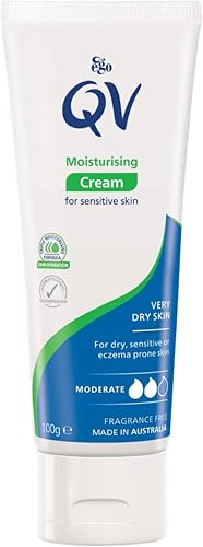 QV Cream with 10% Glycerin (100g) Rich Protective Moisturiser for Sensitive, Dry Skin, Fragrance Free, Noncomedogenic Body Cream, Hydrating Skin Care for Eczema, Psoriasis, Dermatitis, Tube
