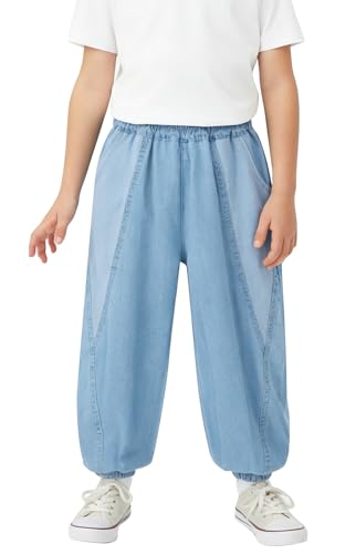 Adigau Toddler Boys Denim Pants Elastic Waist Denim Jogger Solid Summer Jeans Fashion Cotton Trousers A2 Light Blue 6-7 Years