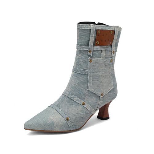 Bottines en denim confortables avec fermeture éclair latérale et talon stable