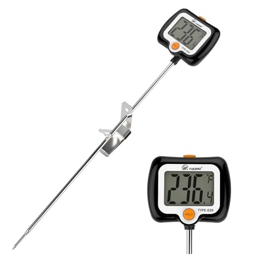 KT THERMO Digital Candy Thermometer, LCD Instant Read Food Meat Thermometer with 10" Probe and Pot Clip for Candy Making, Kitchen Accessories, Baking Tools(Black)
