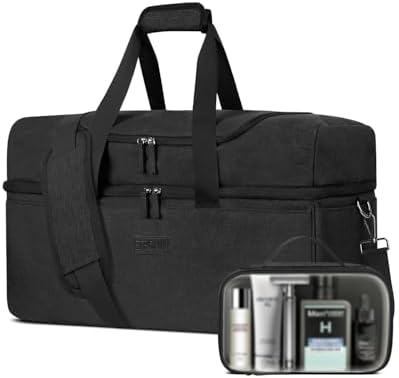 ETRONIK Travel Bag for Men Women, Duffle Bag for Travel with Shoe Compartment, Carry on Bag Personal Item Bag with Toiletry Bag, Weekender Overnight Bag for Gym, Luggage, Football, Hospital, Black