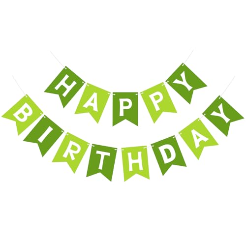 Image of Happy Birthday Banner Sign, Birthday Garland Wall Door Hanging Banners Flag for Women Men Boys Girls Party Backdrop Decorations, Personalized Name Banner White Letters Green