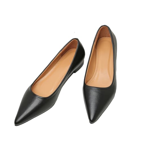 Low Block Heel Pumps for Women Comfort Pointed Toe Slip-On Dress Flats Shoes Casual Office Dress Shoe