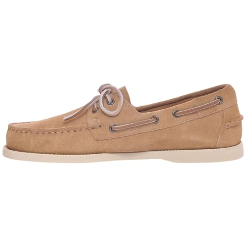 Sebago Portland Roughout Boat Shoes - Handsewn Roughout Leather Moccasins with Leather Sock Lining and Non-Marking, Non-Slip Siped Rubber Outsoles, Beige Paint - 7.5 Regular