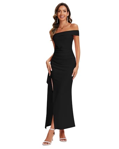 Formal Dresses for Women Bodycon Off Shoulder Ruched Dress Sexy High Split Wedding Guest Dress Long Cocktail Dresses4