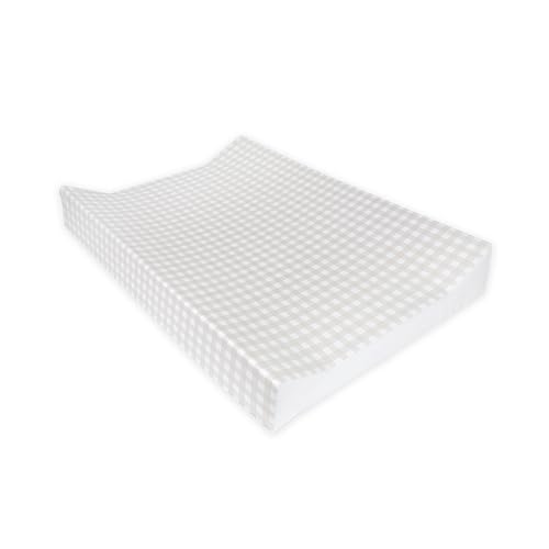 BEDEBYES Deluxe Anti Roll Wedge Baby Changing Mat Oat Gingham Waterproof PVC with Curved Sides 69x45x9cm