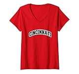 Womens Cincinnati Ohio Varsity Style Vintage Red V-Neck T-Shirt