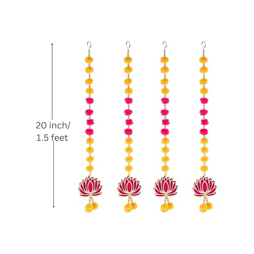 Image of Prapti Handicrafts Handmade Traditional Lotus Pompom Wall and Door Hanging Latakan for Home | Diwali Decor | Wedding and All Festival Decoration | Decorative Items for Pooja Room,Temple Pack of 4