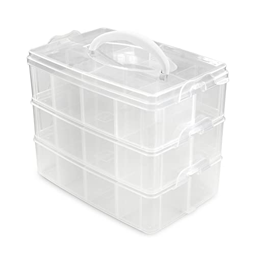 Vaessen Creative Plastic Organiser Box with 3 Layers, 24 Compartment Storage Box for Storing and Organising Arts and Crafts Supplies, Sewing and Jewelry