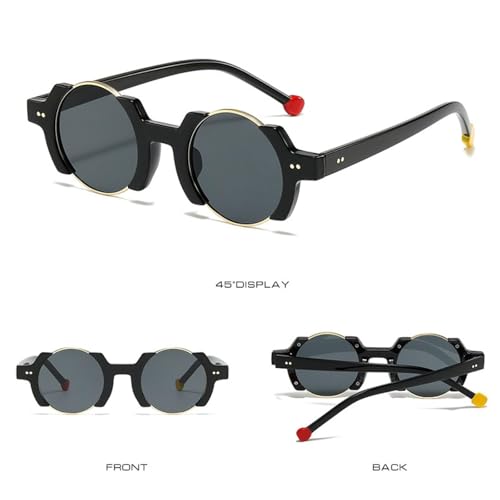 Lunettes de soleil rondes femme rétro punk rivets verres dégradés jaunes bleus UV400 - 4