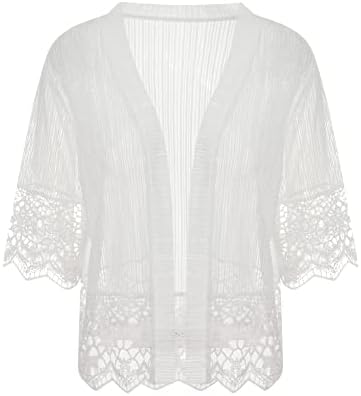Women Casual Lace Crochet Cardigan Short Sleeve Sheer Cover Up Ja...