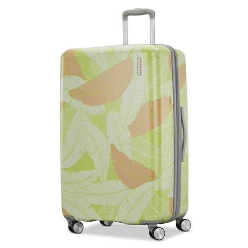 Image of American Tourister Moonlight II Hardside Expandable Luggage with Spinner Wheels, Palm, Large Checked Suitcase 28-Inch
