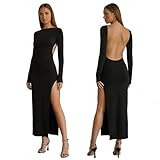 BKEPDY Vestido Elegante Mujer Vestido Manches Longues Sexy Backless Bodycon Maxi Vestido para Cóctel Fiesta Partido Playa Club Moda Vestido(M)