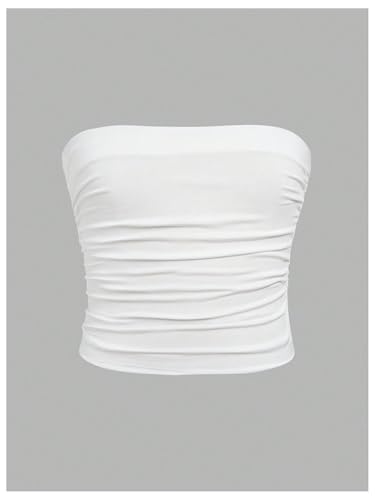 Image of Floerns Girl's 2 Piece Strapless Tube Top Ruched Basic Sleeveless Undershirt