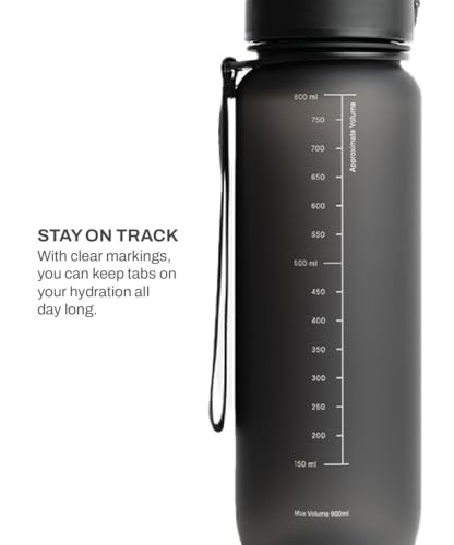 Image of TEGO Rise Tritan Water Bottle | 800ml Secure Flip Lock Lid | BPA-Free, Durable & Impact-Resistant | Wrist Strap for Easy Carry | Hydration Tracker | Gym, Office, Travel Water Bottle (Black)
