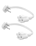 Flat Plug Short Extension Cord 1Ft White Low Profile Adapter 3 Prong Indoor Small Grounded Power Cable Outlet Saver 16AWG 13A 1625W 2 Pack
