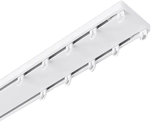 Double Curtain Track Rod with Hook Rollers - 2.1m/84in Aluminum Rail, Noise-Reducing Strip, Perfect for Grey Curtains, Elegant Home Decor Solution, Adjustable & Durable Design