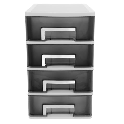 Happyyami Transparent Four Layer Plastic Drawer Organizer Multifunction Storage Rack for Office Study and Home Use Portable Closet with Lightweight Design and Stylish White Frame