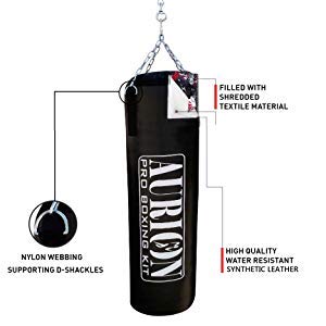 Image of Aurion Supreme Black 3 Feet (36 Inches) Filled Synthetic Leather Boxing Punching Bag | Hand Wrap |Stainless Steel Hanging Chain | Boxing | MMA | Kickboxing | Muay Thai | Karate | Judo | Taekwondo