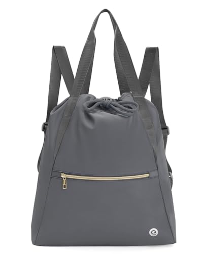 Ceneda Drawstring Backpack String Bag for Women Men Water Resistant Drawstring Bags Gym Sack with Two Zipper Pockets Sports Gym Bag (Grey)