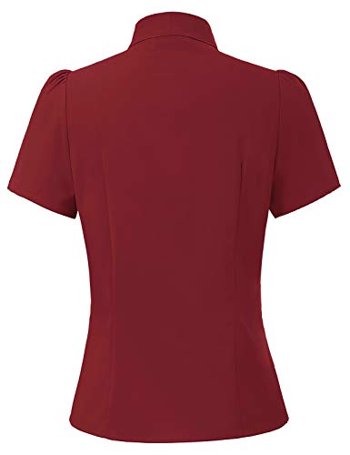 Image of Belle Poque Summer Short Sleeve Office Button Down Blouse Stripe Shirt Tops with Bow Tie BP573