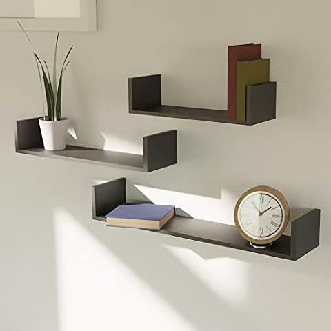 Mojawo 3er Set Wandregal Hängeregal CD-Board Bücherregal Schweberegal MDF Schwarz B30/45/60cm Cover