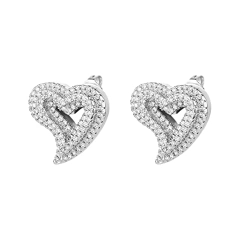 Silver Heart Earrings Stud Earrings for Women White Gold Plated Trendy Cubic Zirconia Bling Jewelry Valentines Day Earrings Mothers Day Gifts Hip Hop Jewelry Cover