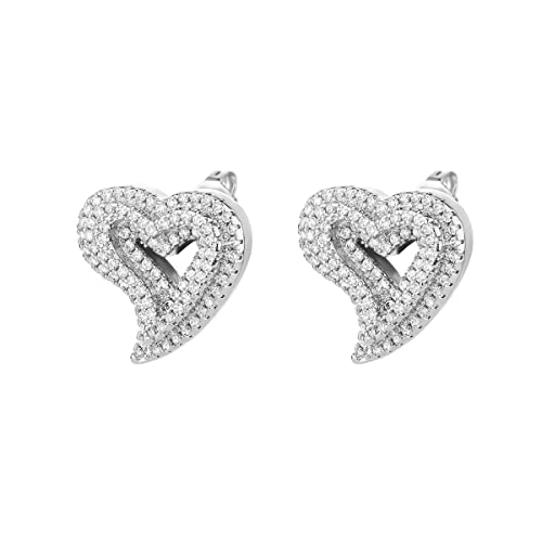 Heart Earrings Stud Earrings for Women White Gold Plated Trendy Cubic Zirconia Bling Jewelry Valentines Day Earrings Mothers Day Gifts Hip Hop Jewelry