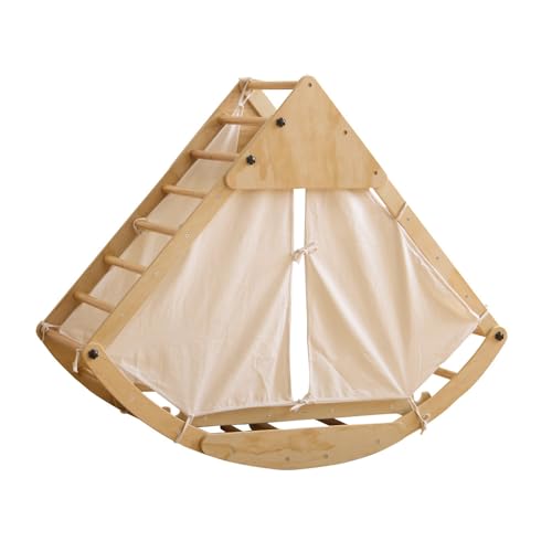OCACA Marco de escalada de madera multifuncional 8 en 1 – con tobogán, escalera de madera, arco de escalada, barco mecedora y tienda de campaña, transformaciones de forma versátiles para juegos
