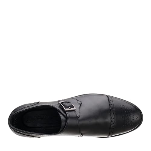 DALGALA Men's Black Leather Handmade Monk Strap Lightweight Brogue Dress Shoes3