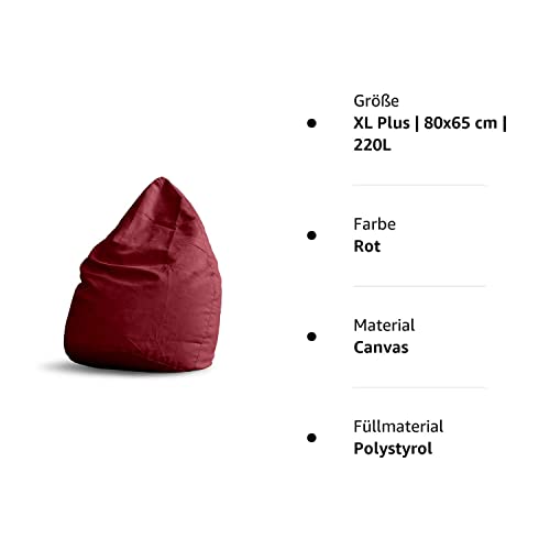 Lumaland Luxury XL PLUS Sitzsack stylischer Beanbag 220L Füllung mit extra starken Nähten verschiedene Farben Rot - 9