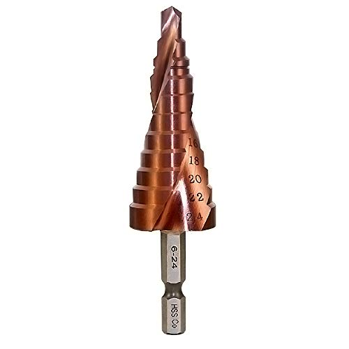 Meichoon HSS M35 Cobalt Step Bit 6-24mm Spiral Flute Large Drill Multi-Hole Hex Shank Counterbore Drilling Cutting Enlarge Stainless Steel Plate Quenching Steel Plate DC1604