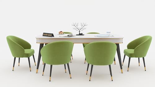 Image of WOODEN SPACE 6-Seater Wooden Dining Table Set | Nano Composite Marble Top | Solid Wood Base | Modern Dining Room Furniture with 6 Chairs (Green 4)