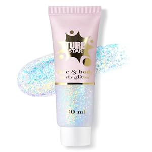 Body Glitter Gel,Holographic Face Glitter for Woman White Shimmer Chameleon Mermaid Chunky Sequins Color Changing Glitter Gel Sparkling Festival Party Accessories Hair Eyes Lips Makeup-Gold