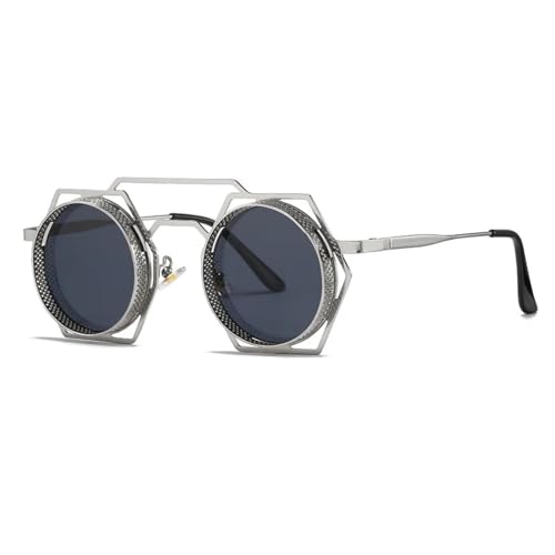 Lunettes de soleil rondes au design Steampunk affirmé et finitions métalliques