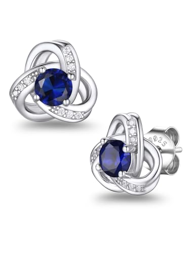 Sterling Silver Birthstone Earrings for Women Cubic Zirconia Love Knot Dainty Silver Birthstone Stud Earrings Sapphire Purple Crystal Gifts for Wife