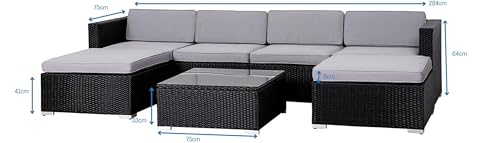 EVRE Nevada Black 6 Seater Outdoor Rattan Garden Furniture Set Wicker Weave Sofa Coffee Table Stool with Cushions For Patios Decks Conservatories Sectional Corner Conversation Piece - Image 7