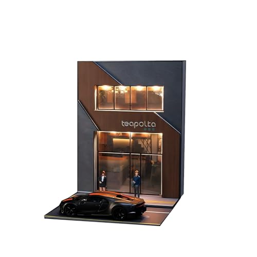 Two-Story Asian Tea House Diorama 1:64 Scale with LED Lights - Miniature Street Scene Display for Diecast Cars & Hot Wheels