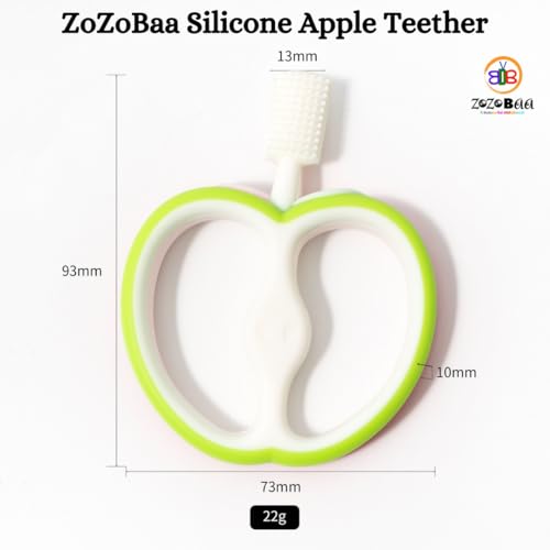 Image of Apple Shape Soft Silicone Teether for Baby Gums, Teething Toys for Babies, BPA Free, Pain-Relief, Non-Toxic, 100% Food Grade, Soothing & Smooth Edges Easy to Grasp Chewable - Green (Pack of 1)