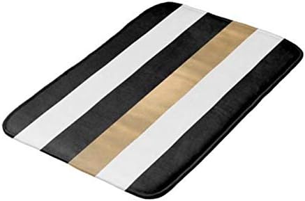 Yesstd Modern Black White and Gold Striped Absorbent Super Cozy Bathroom Rug Doormat Welcome Mat Indoor/Outdoor Bath Floor Rug Decor Art Print with Non Slip Backing 30" L x 18" W Inches.