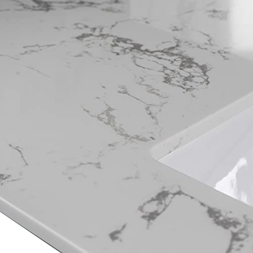 43 Inch Marble Vanity Top With Undermounted Rectangular Ceramic Sink & Backsplash, Three Faucet Holes Engineered Stone Countertop For Bathroom Kitchen (No Cabinet) #TOP5
