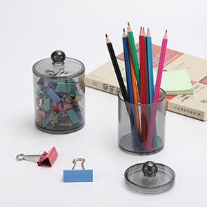Glozzeria 1 Pcs Cotton Swab Ball Pad Holder ,Transparent Plastic Jars with Lids ,Clear Makeup Organizer for Cotton Swab ,Cotton Ball ,Cotton Rounds , Floss Picks (Transparent Black )-image-6