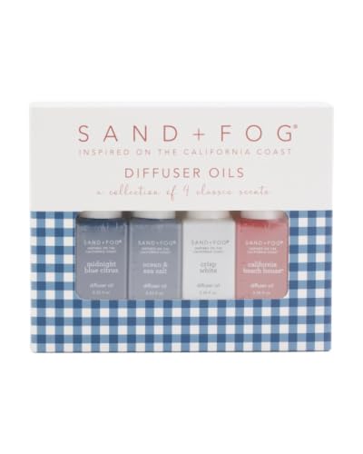 Image of Sand + Fog Diffuser Oils Gift Set, 4 Pack, 0.33 fl oz Each (Midnight Blue Citrus, Ocean & Sea Salt, Crisp White, California Beach House)