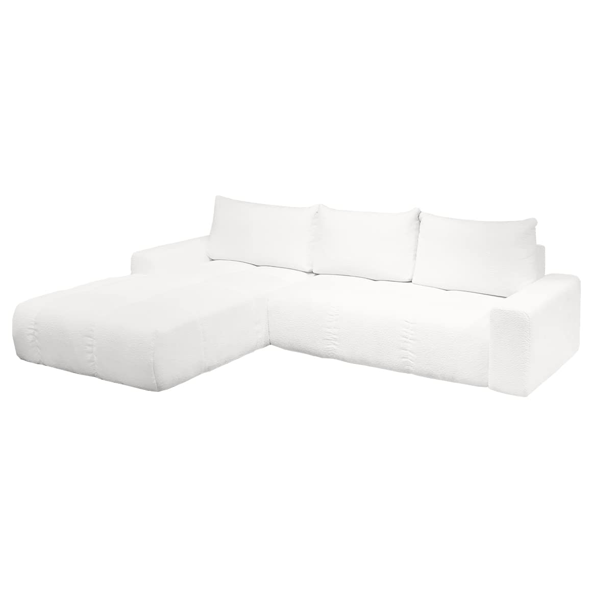 Meubletmoi Divano angolare sinistro convertibile 4 posti in tessuto bouclette bianco L. 304 cm con base in metallo Nero - Volt