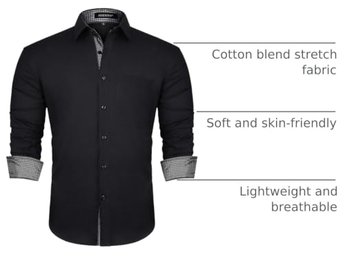 Image of HISDERN Mens Business Dress Shirts Long Sleeve Casual Button Down Shirt Formal Inner Collar Contrast Shirt for Men Wedding