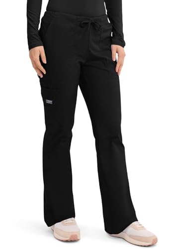 Cherokee Scrub Pants for Women Mid Rise Flare Leg Drawstring Cargo Medical Uniform 4 Pocket Durable Easy Care Stretch - 4044