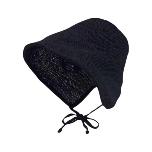 Chapeau Paille de Lin Noir à Gros Bords Ajustable Contre le Soleil
