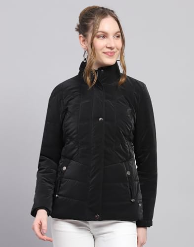 Image of Monte Carlo Womens Regular Fit Full Sleeve Collared Solid Winter Puffer Jacket Made From Blend Poly